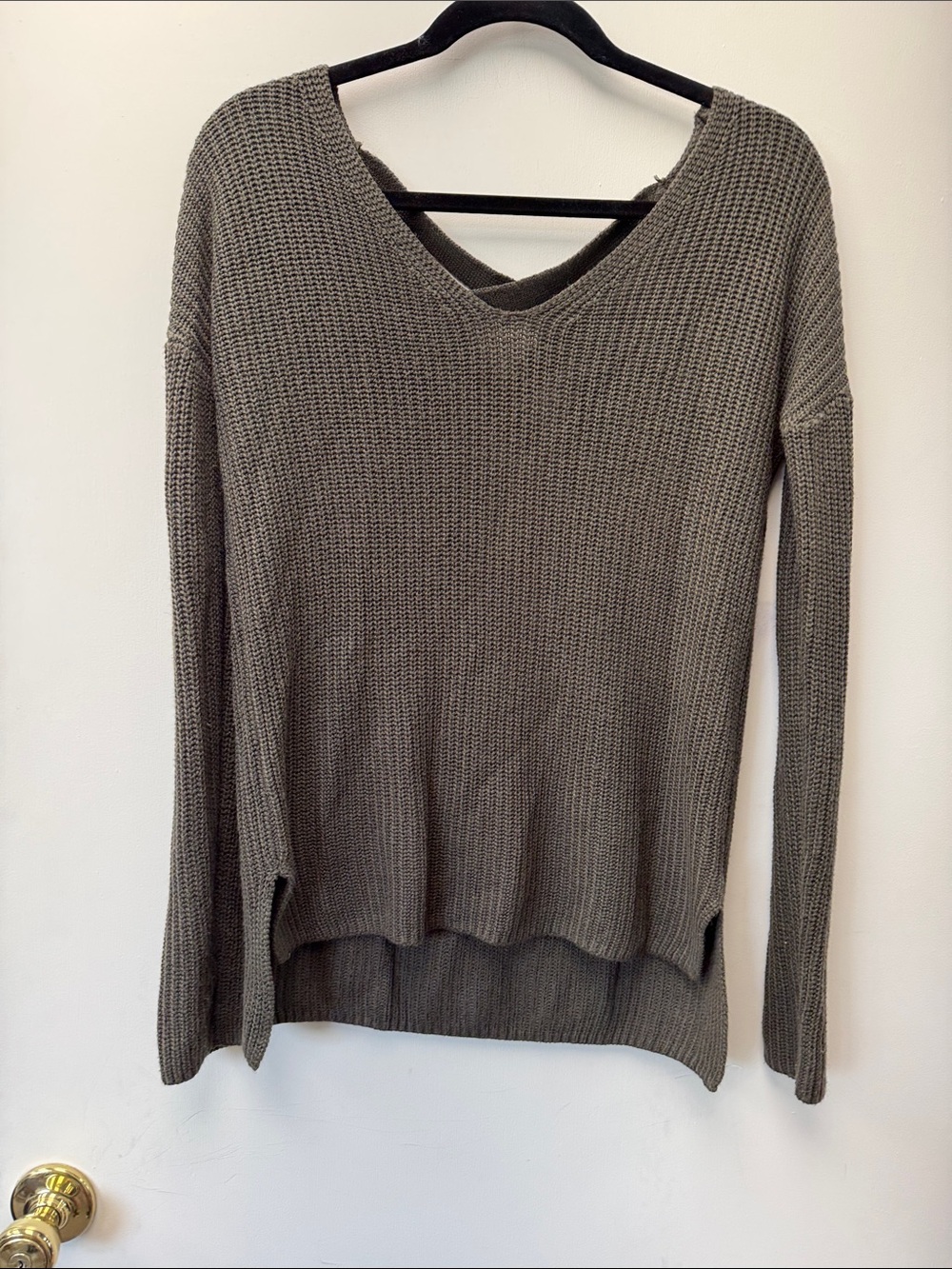 Pink Rose Olive Green V-Neck Waffle Knit Sweater